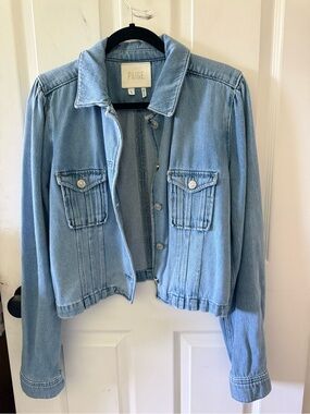 PAIGE Light Blue Cropped Denim Jacket with Chest Pockets